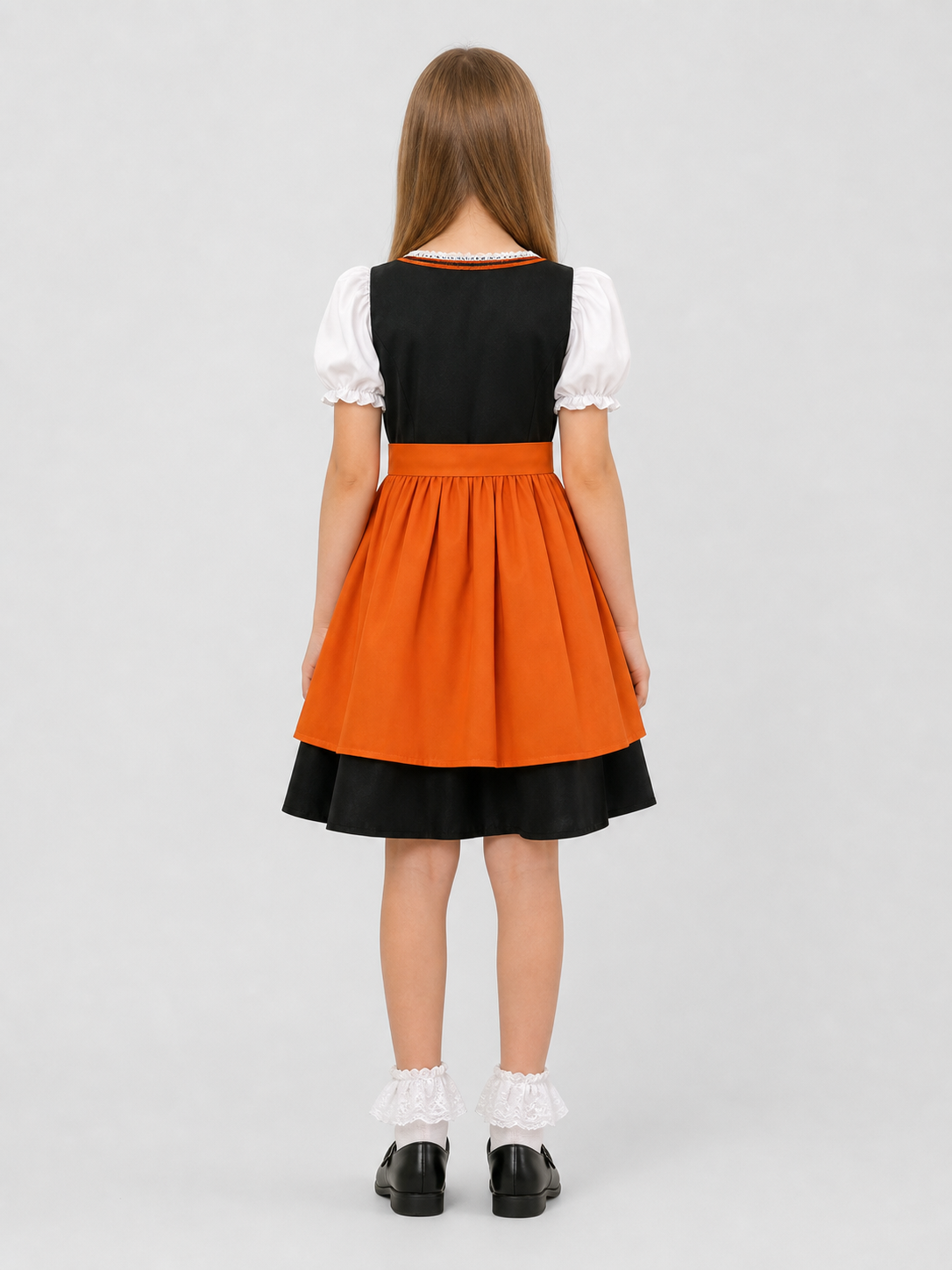 Bavarian Dress with Lace-Up Detail, Full Skirt, and Sleeves back view