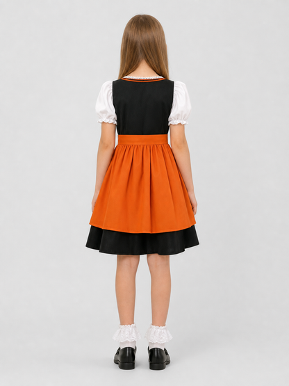 Bavarian Dress with Lace-Up Detail, Full Skirt, and Sleeves back view