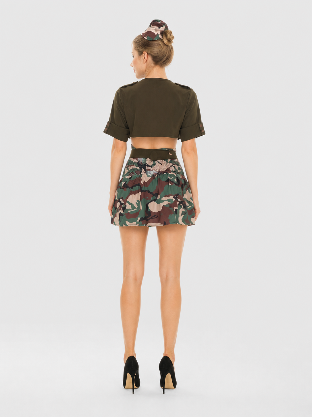 Camouflage Military-Style Costume with Skirt back view