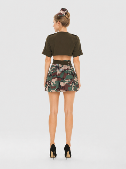 Camouflage Military-Style Costume with Skirt back view