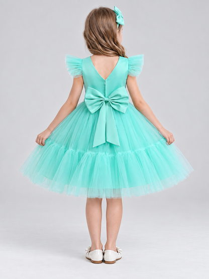 Girls' Holiday Dress with Full Skirt and Bow