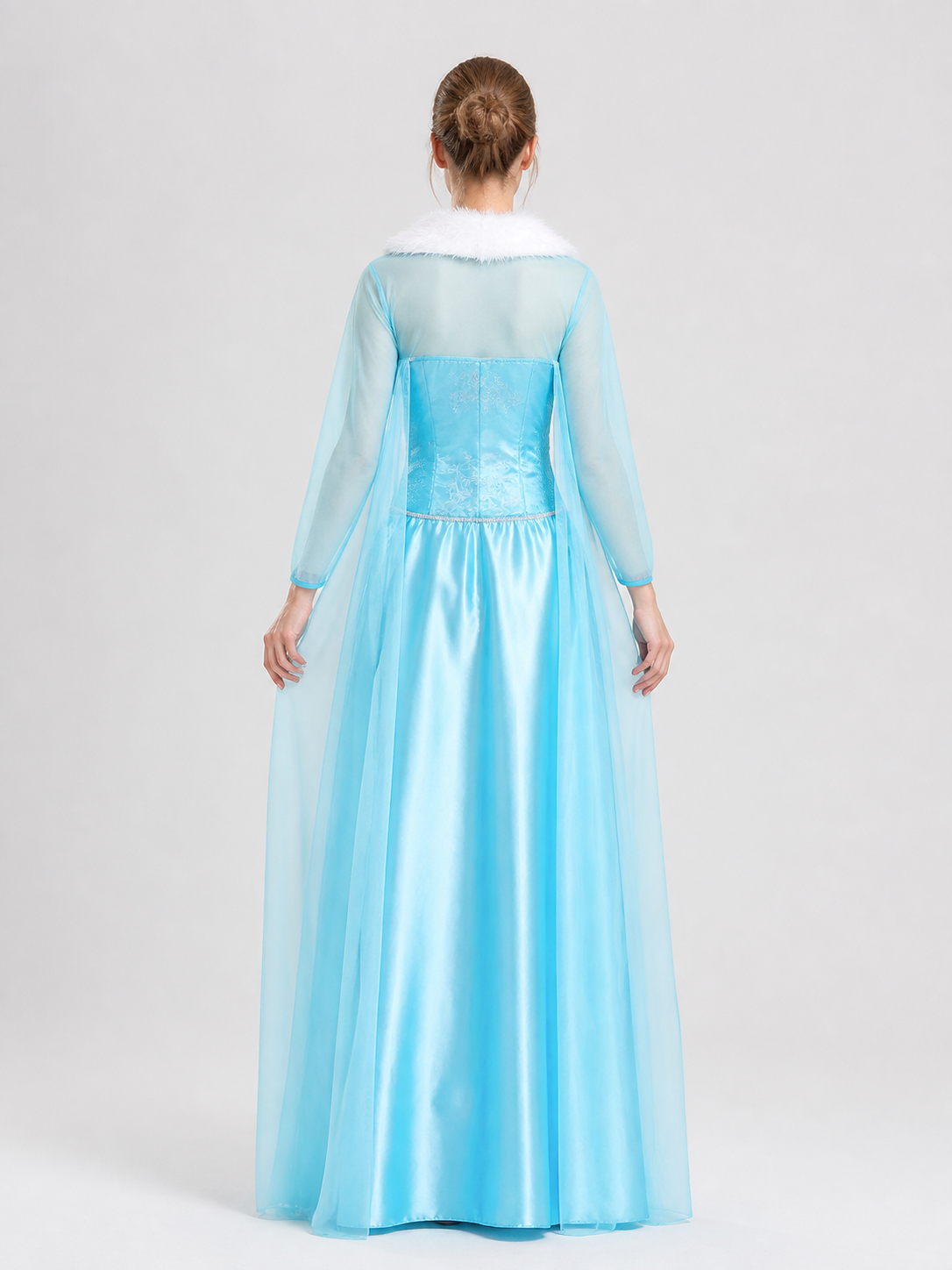 Carnival Dress with Cape and Embroidery, Blue back view