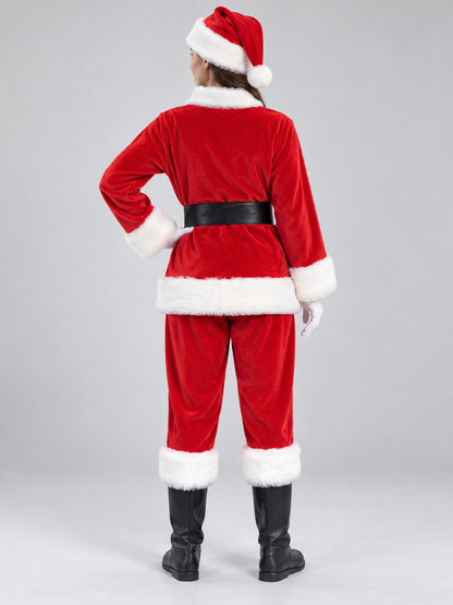 Red and White Santa Claus Costume with Beard back view