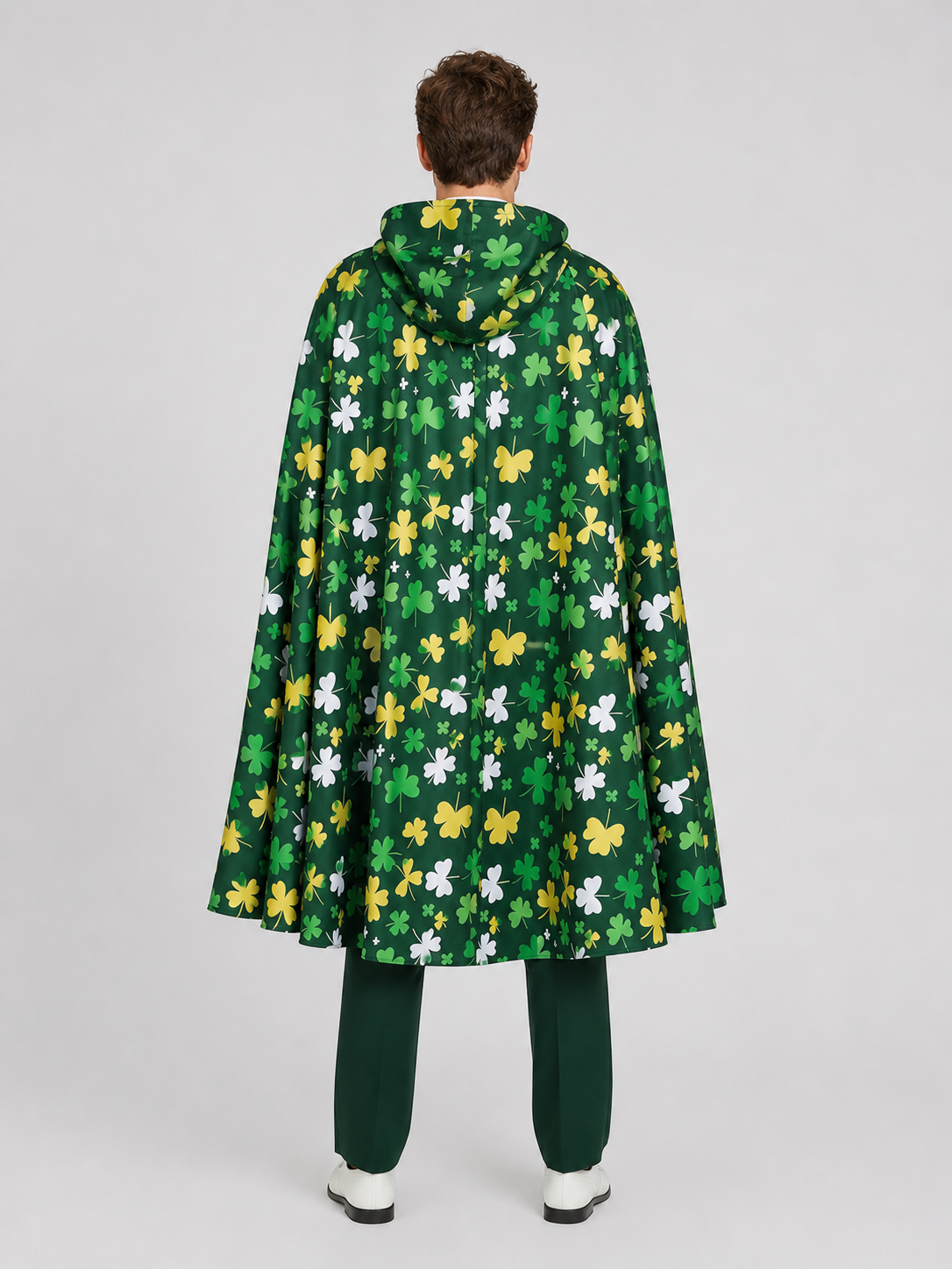 Festive Hooded Cape Cloak with Clover Print back view