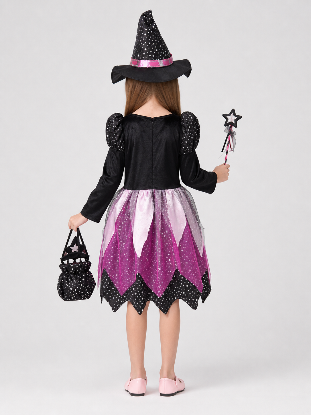 Witch Costume with Hat and Magic Wand back view