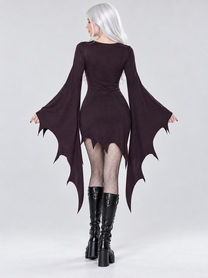 Short dark purple cosplay dress, jagged hem