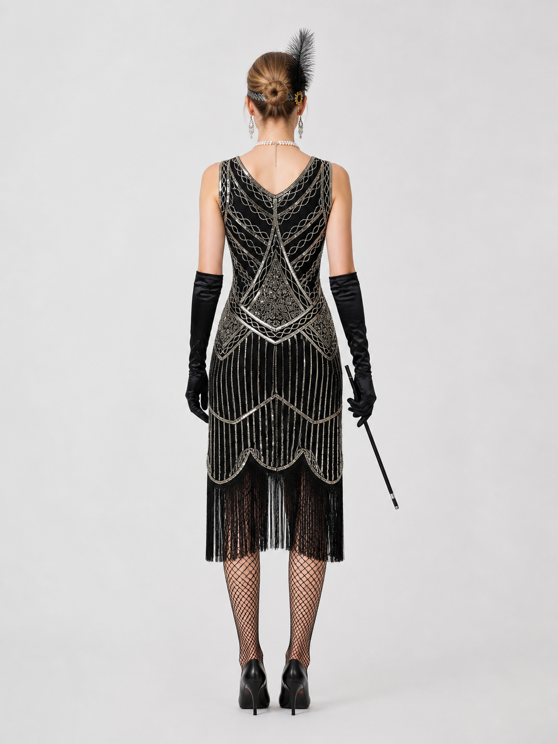 Vintage Gatsby-Style Set: Fringed Dress back view