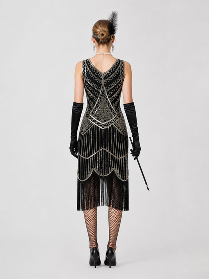 Vintage Gatsby-Style Set: Fringed Dress back view