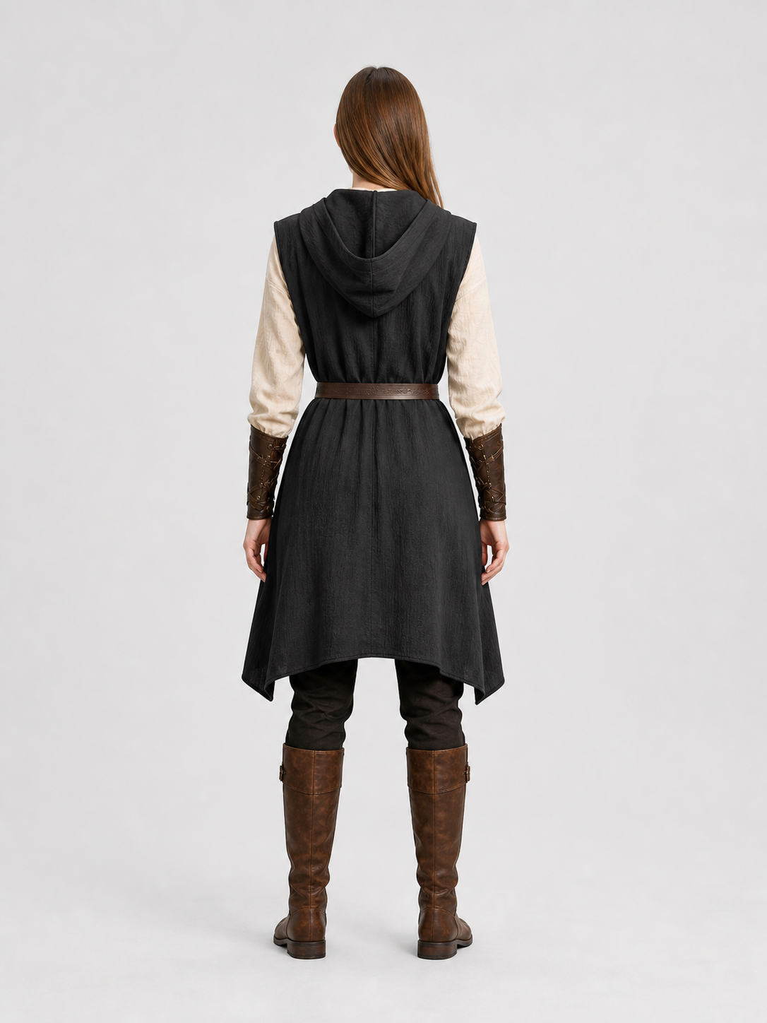 Black Medieval Hooded Dress with Belt