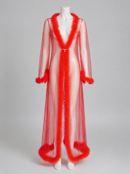 Long Robe with Red Pile Trim back view