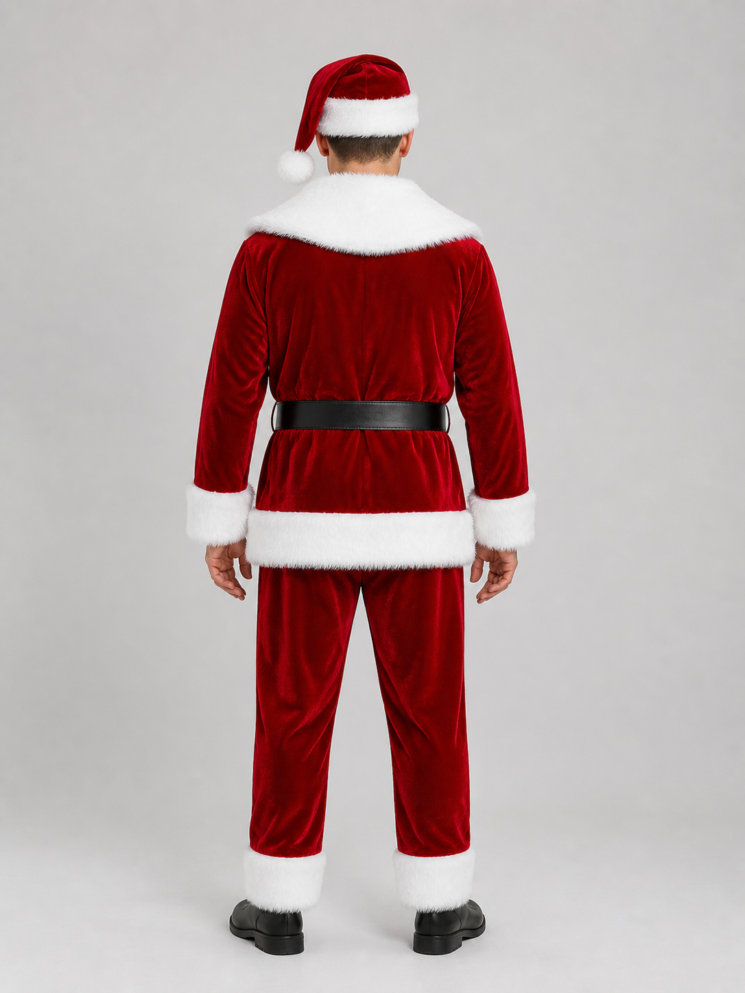 Red Santa Claus Costume with White Beard back view