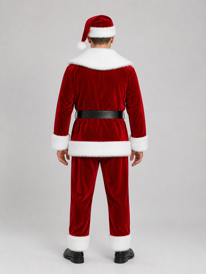 Red Santa Claus Costume with White Beard back view