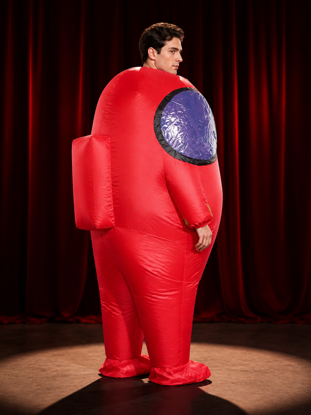 Red Inflatable Alien Costume with Blue Observation Window, Funny Halloween back view