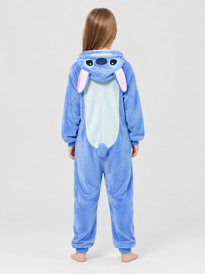 Hooded Pajama Jumpsuit with Ears, Cartoon Print