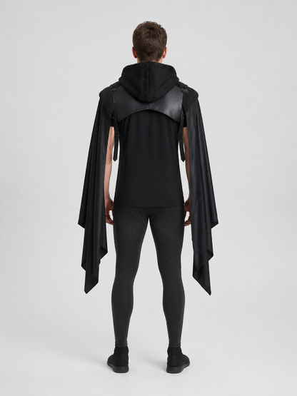 Black Medieval Hooded Cloak for Cosplay back view