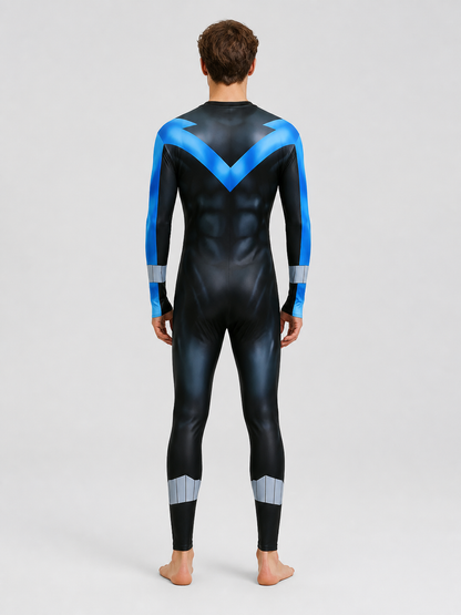 Nightwing Costume, One-Piece Jumpsuit with Muscle Print back view