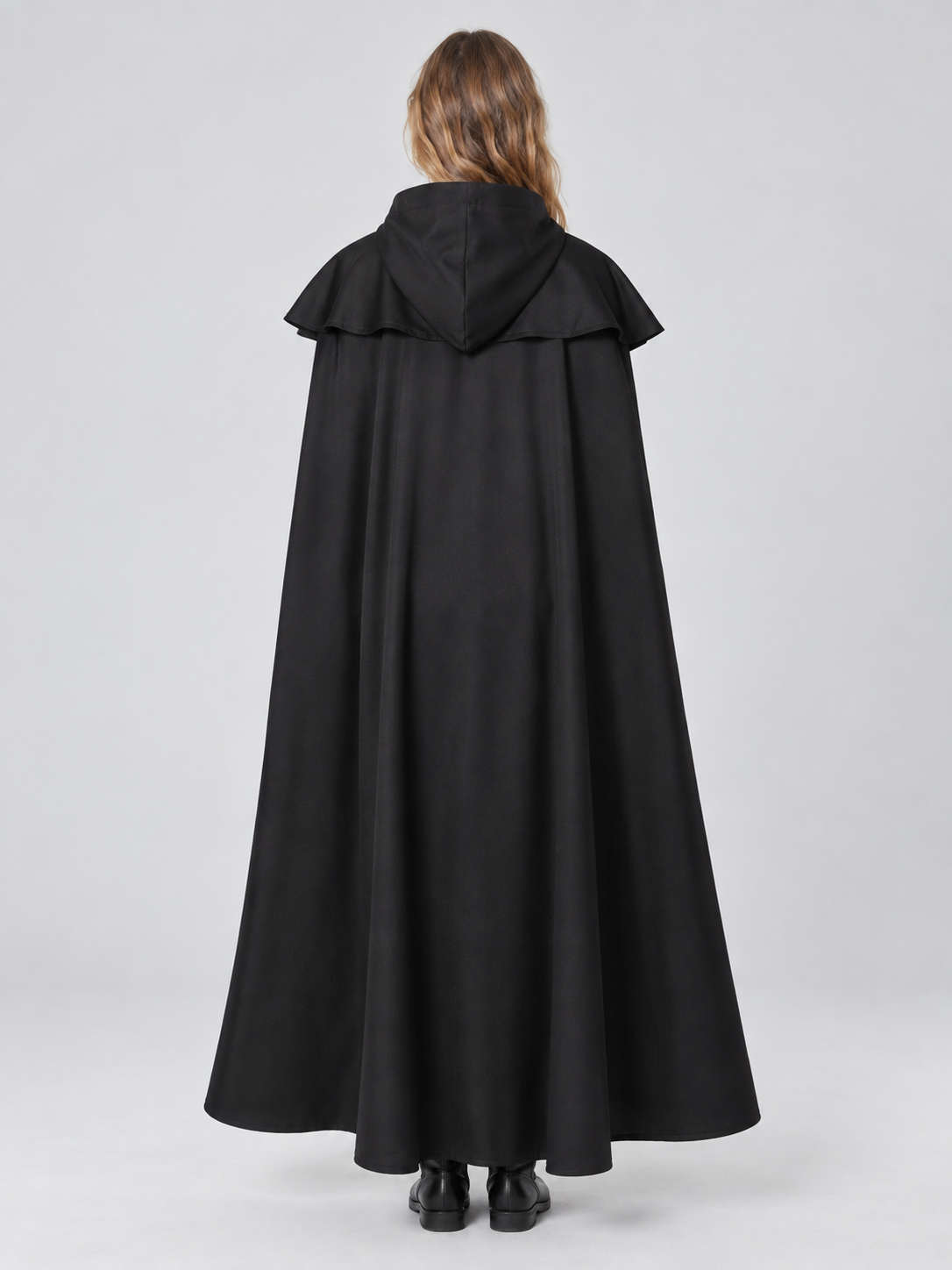 Long Black Hooded Carnival Cape-Cloak