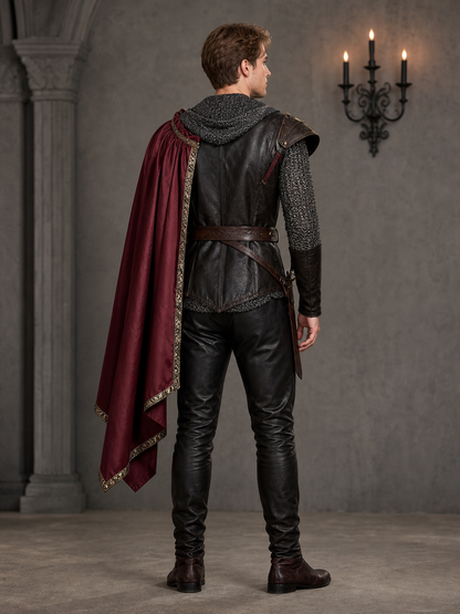 Burgundy velvet-look hooded costume cape product view 50