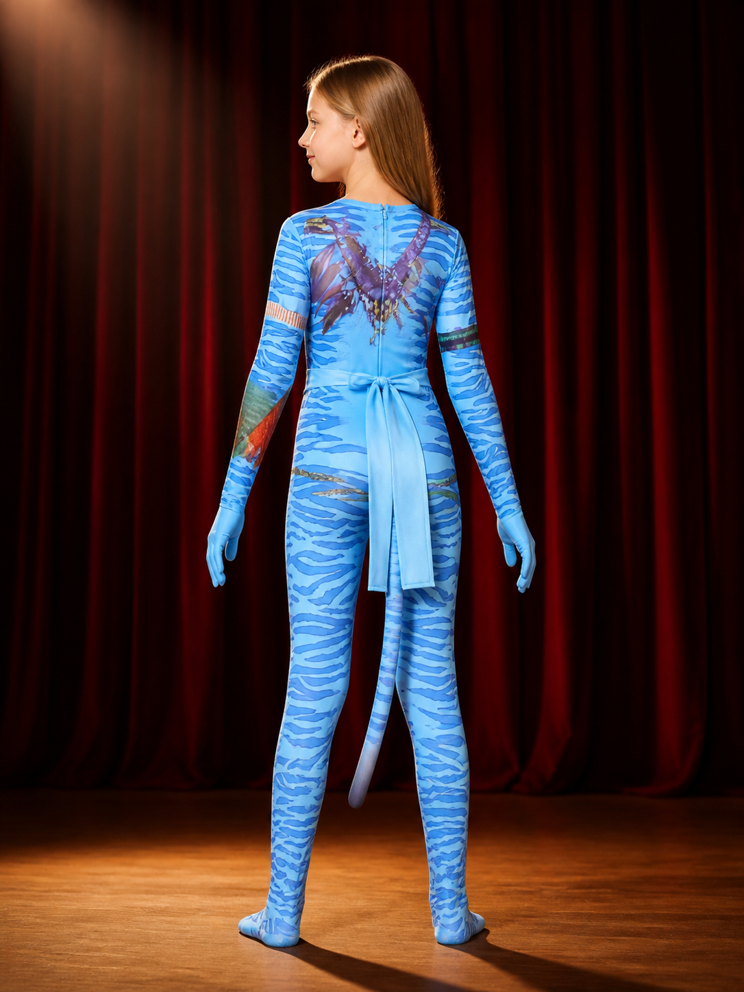 Avatar Costume, Form-Fitting Jumpsuit with Blue Patterns for Cosplay back view