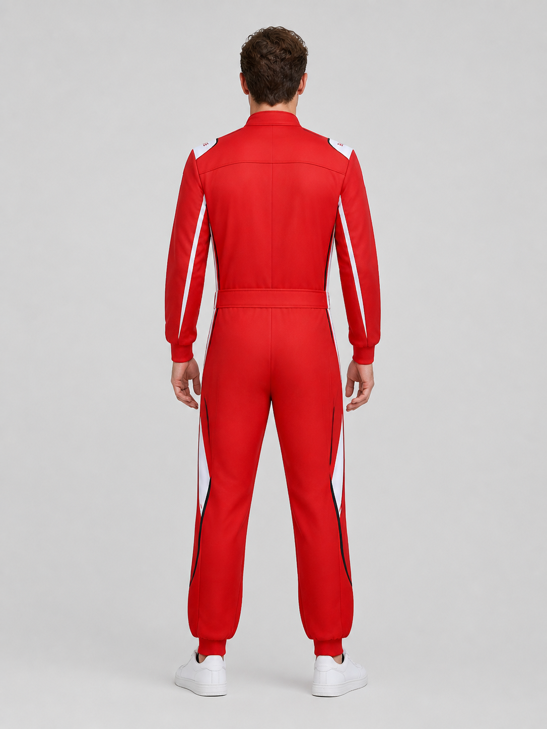 Red and White Racing Suit with Zipper and Collar back view