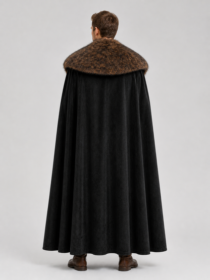 Black Adult Cape with Brown Fur Collar back view