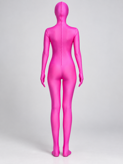 Bright Pink Zip-Up Costume Jumpsuit with Gloves