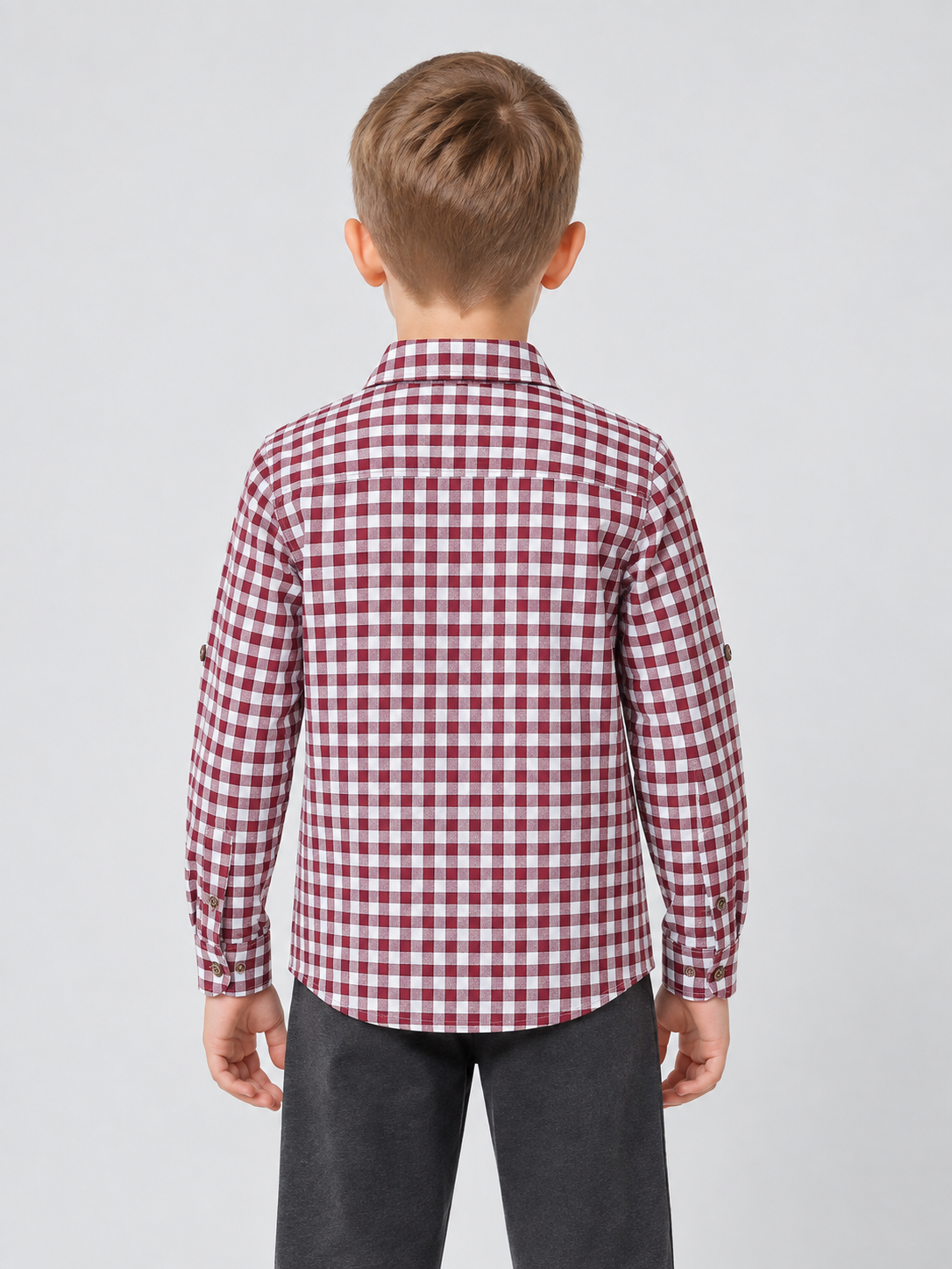 Kids' Long-Sleeve Plaid Shirt in Burgundy