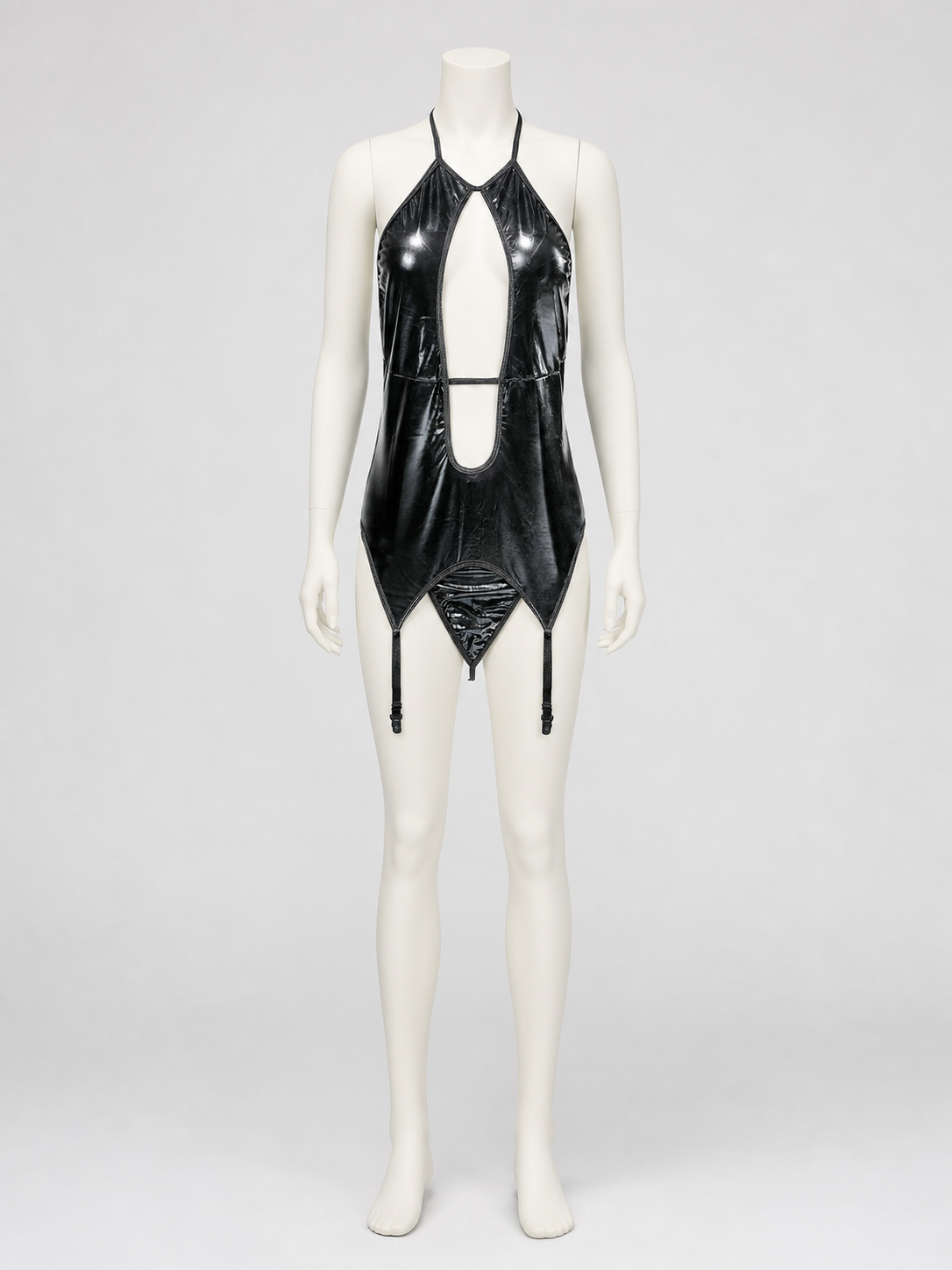 Black Erotic Cutout Bodysuit with Straps