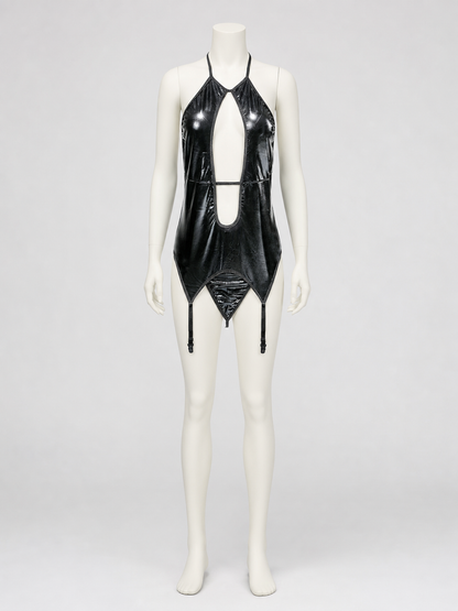Black Erotic Cutout Bodysuit with Straps