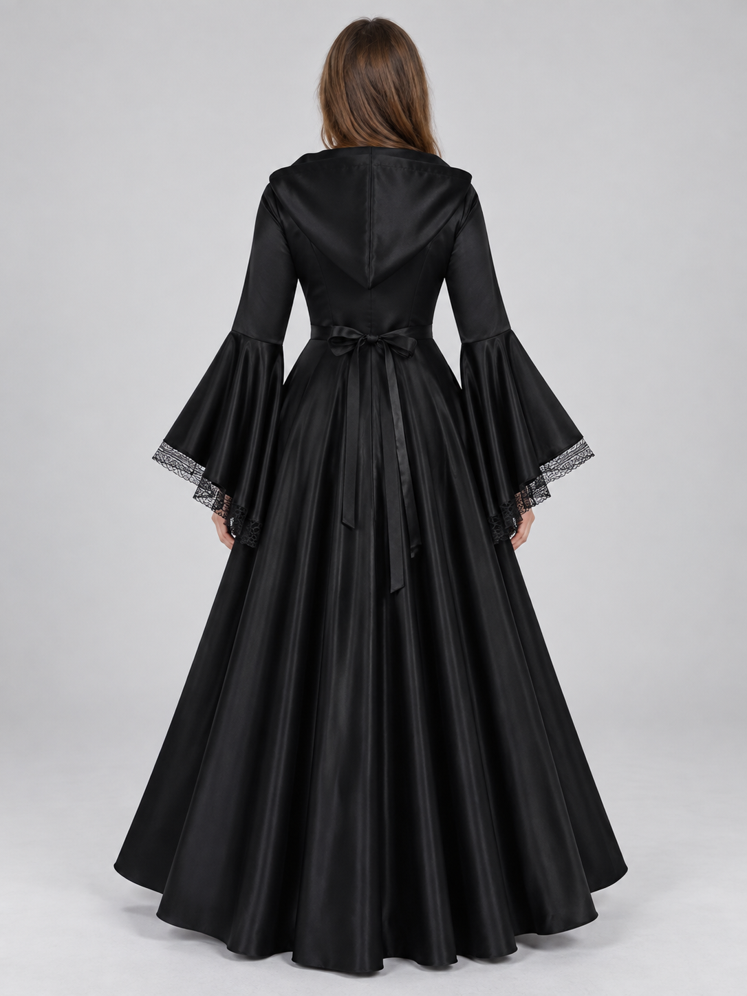 Long Black Gothic-Style Hooded Dress
