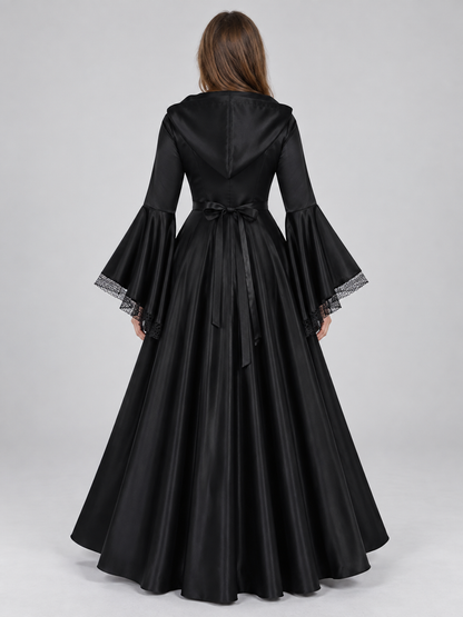 Long Black Gothic-Style Hooded Dress