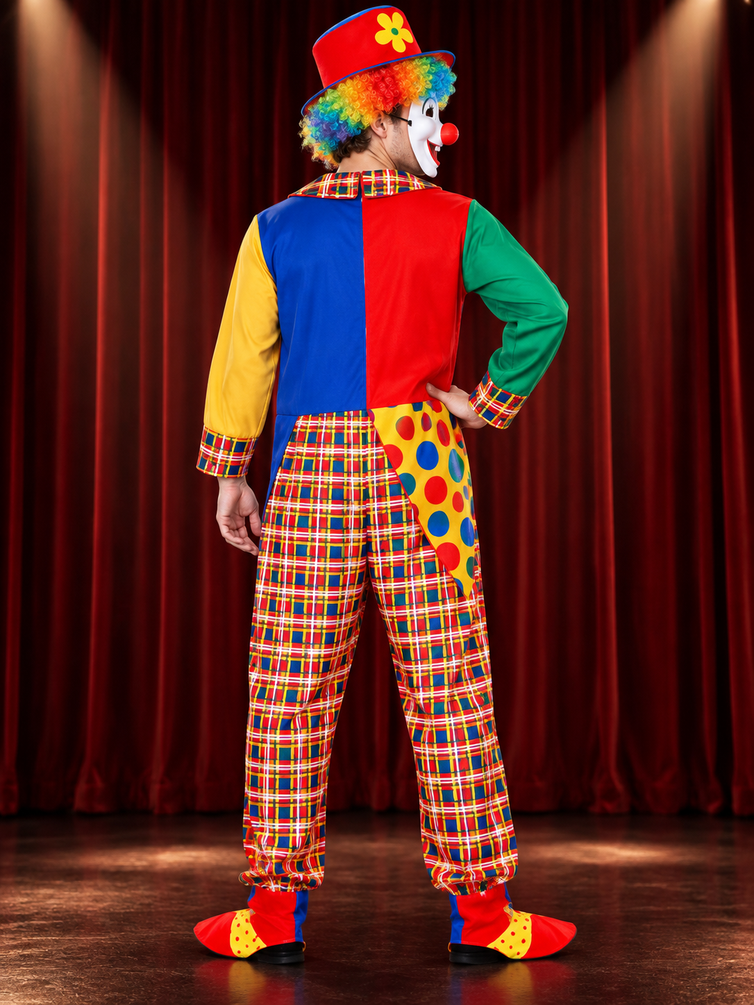 Adult Clown Costume, 4 Pieces, Multicolor