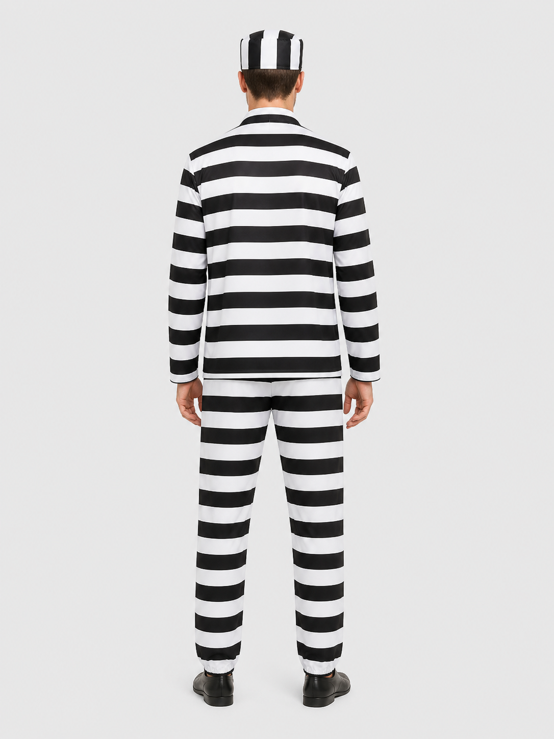 Black-and-White Prison Stripe Cosplay Costume Set back view
