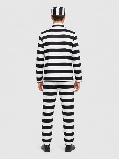 Black-and-White Prison Stripe Cosplay Costume Set back view
