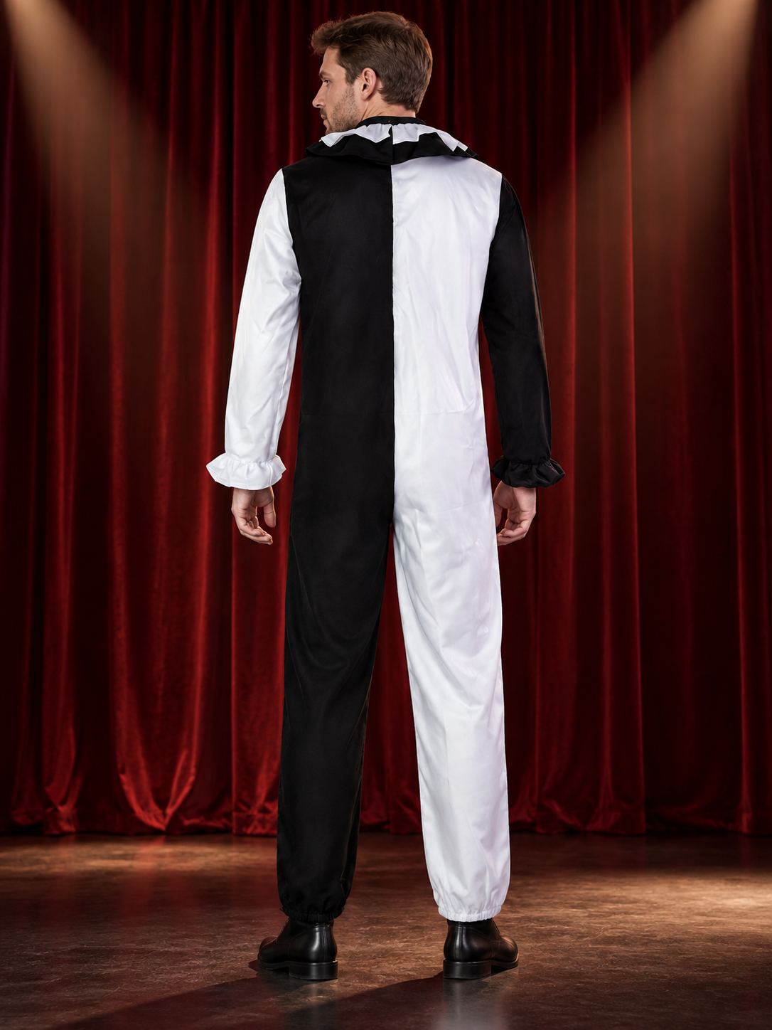 Black and White Clown Costume for Adults with Pom-Poms