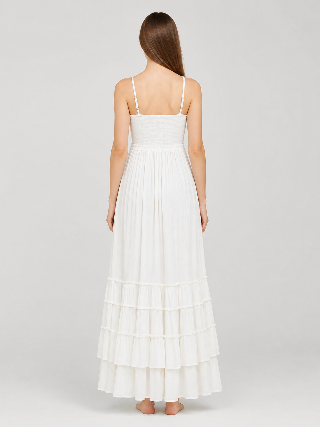 White Boho Maxi Dress with Open Back
