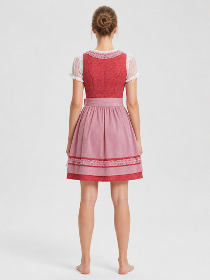 Bavarian Oktoberfest Dress Costume, Red and Pink back view
