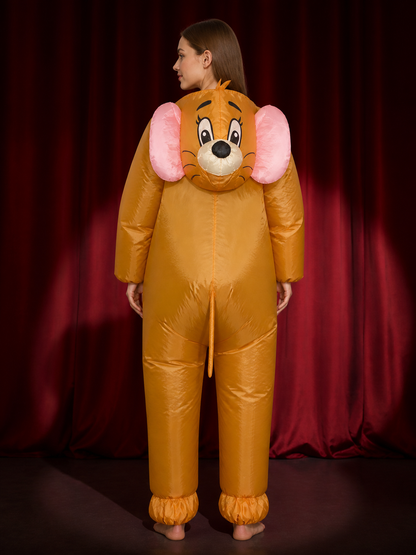 Inflatable Mouse Costume, Orange Animal Bodysuit with Pink Ears for Halloween back view