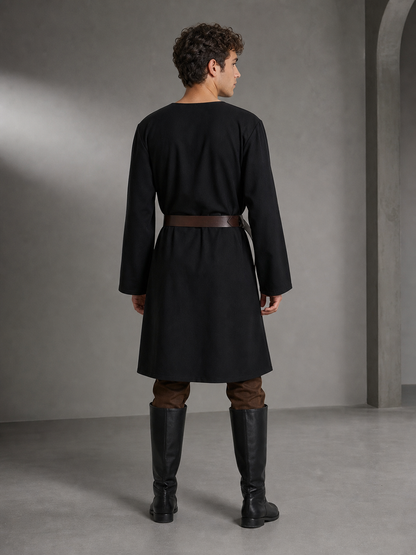 Black long loose-fit tunic in a fantasy style