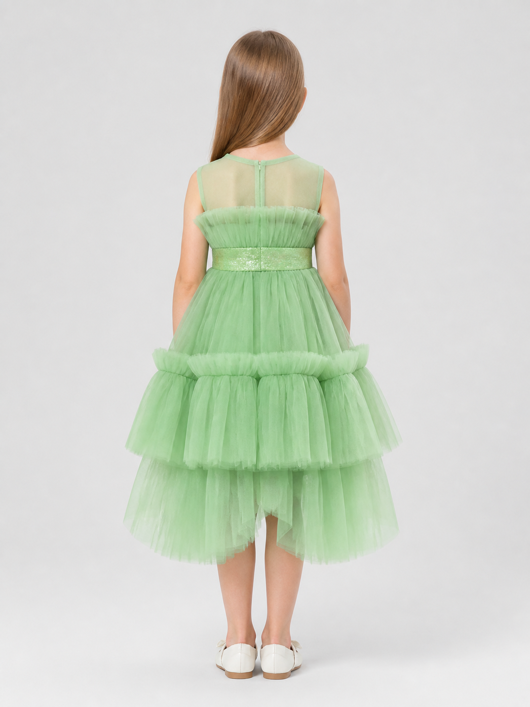 Girls' Mesh Princess Dress with a Full Skirt back view