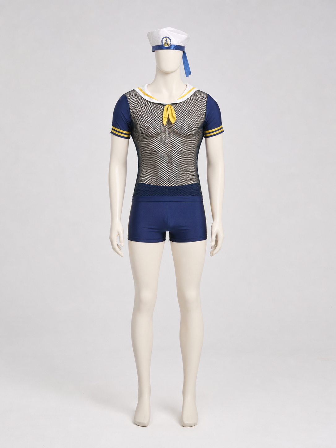 Nautical-Style Mesh Romper Shorts back view