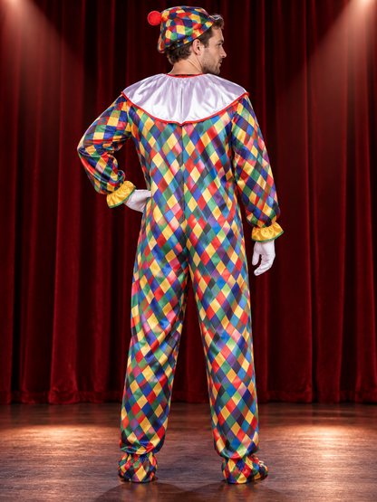 Clown Costume with Fluffy Collar, Hat, and Bows