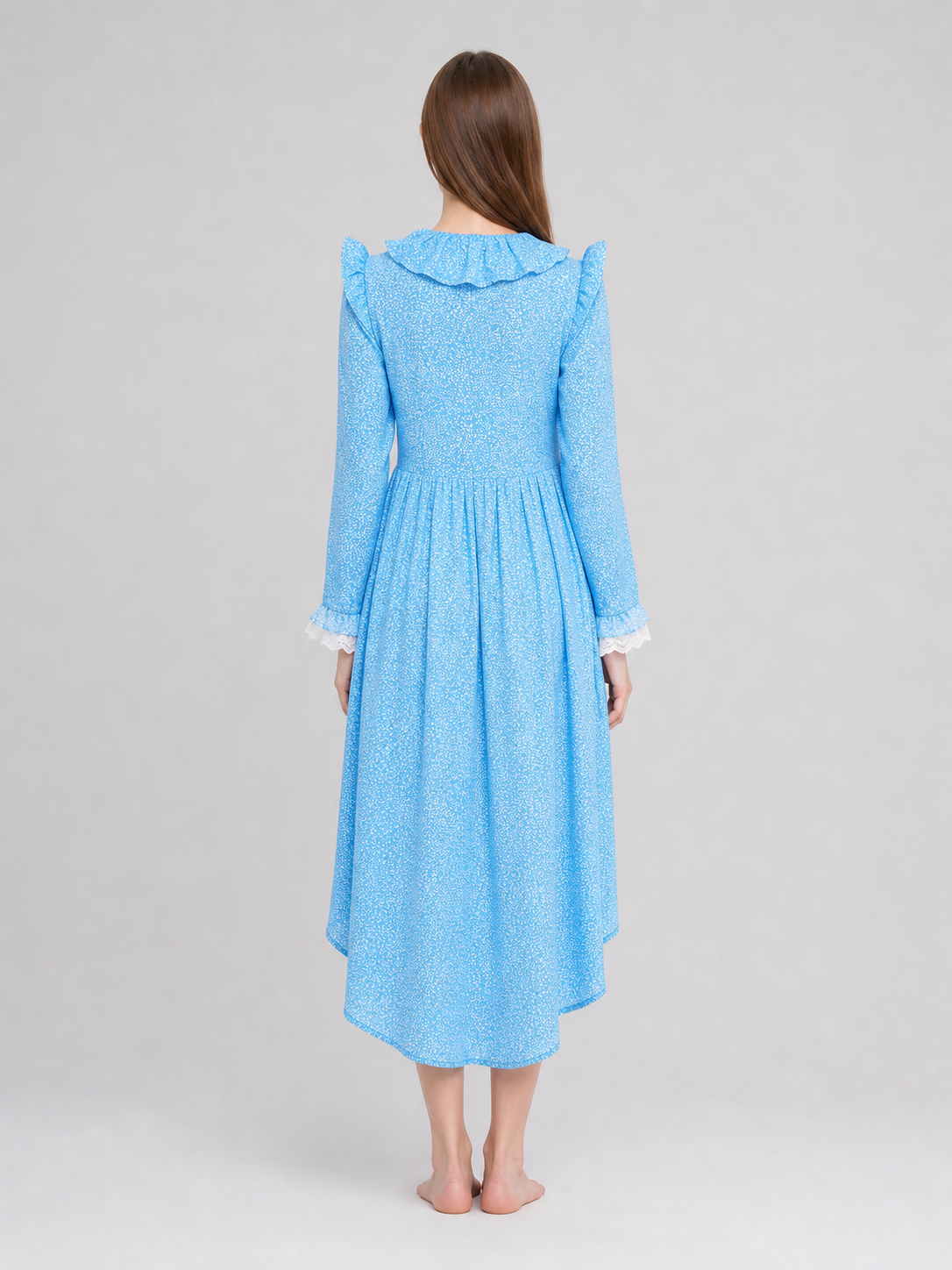 Long-Sleeve Dress with Bow and Ruffles back view