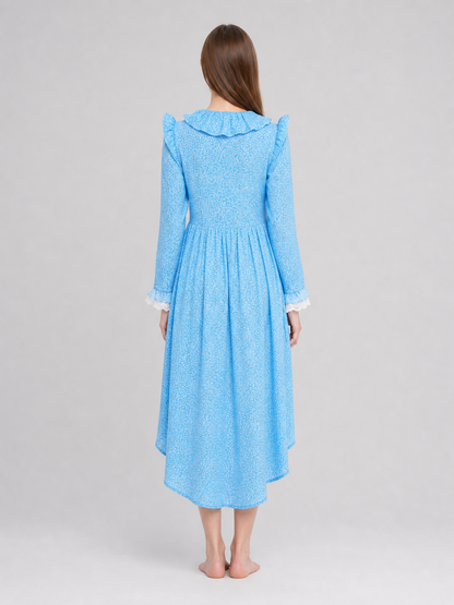 Long-Sleeve Dress with Bow and Ruffles back view