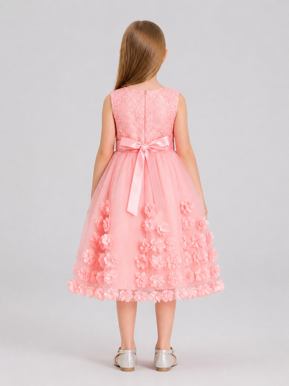 Girls' Formal Sequin Dress with 3D Flowers back view