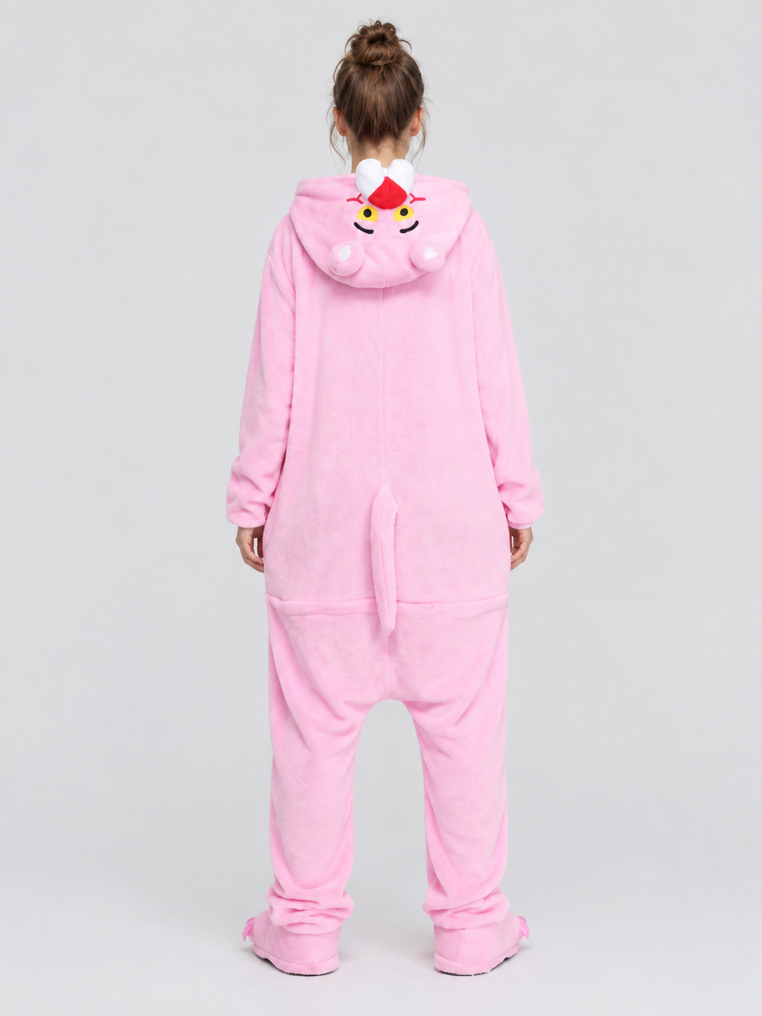 Pink Fleece Hooded Pajama Jumpsuit with Ears