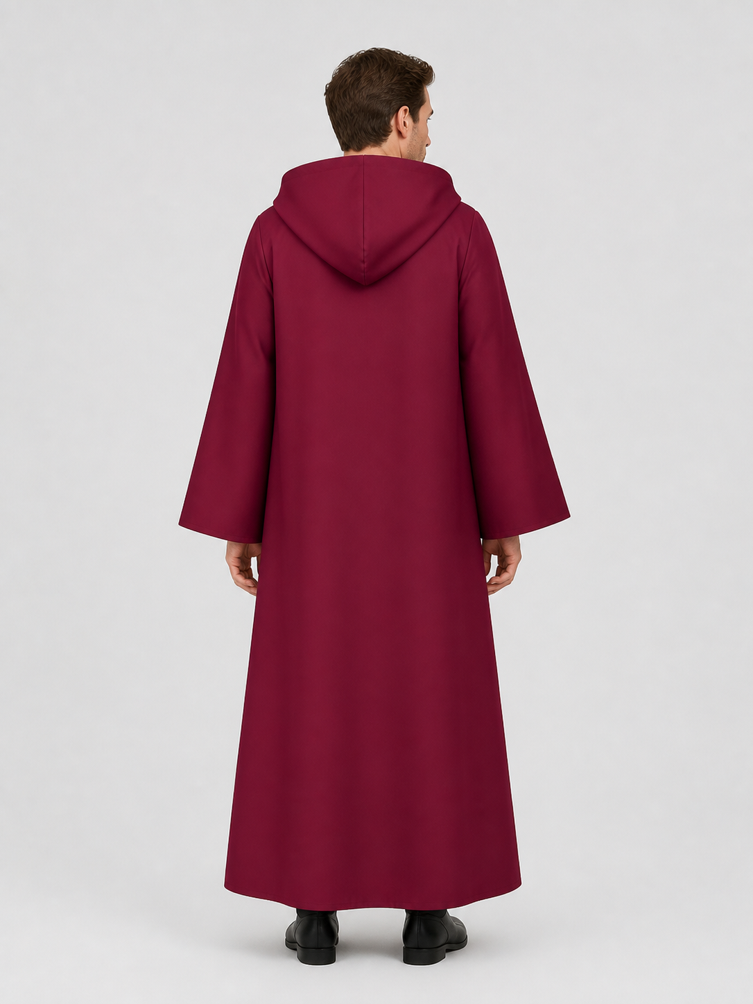 Burgundy Long Hooded Cape for Vampire Cosplay back view