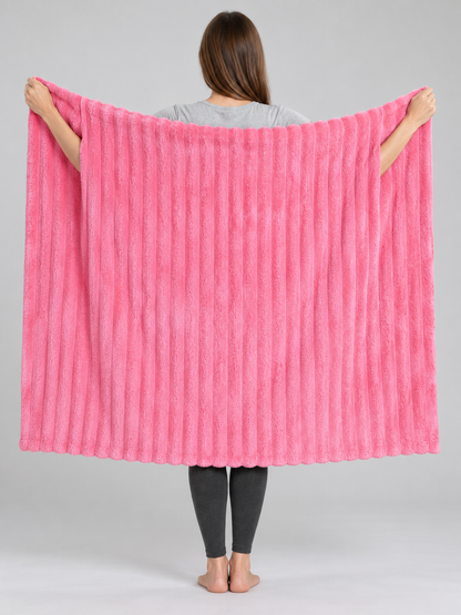 Bright Pink Soft Flannel Blanket with Raised Stripes