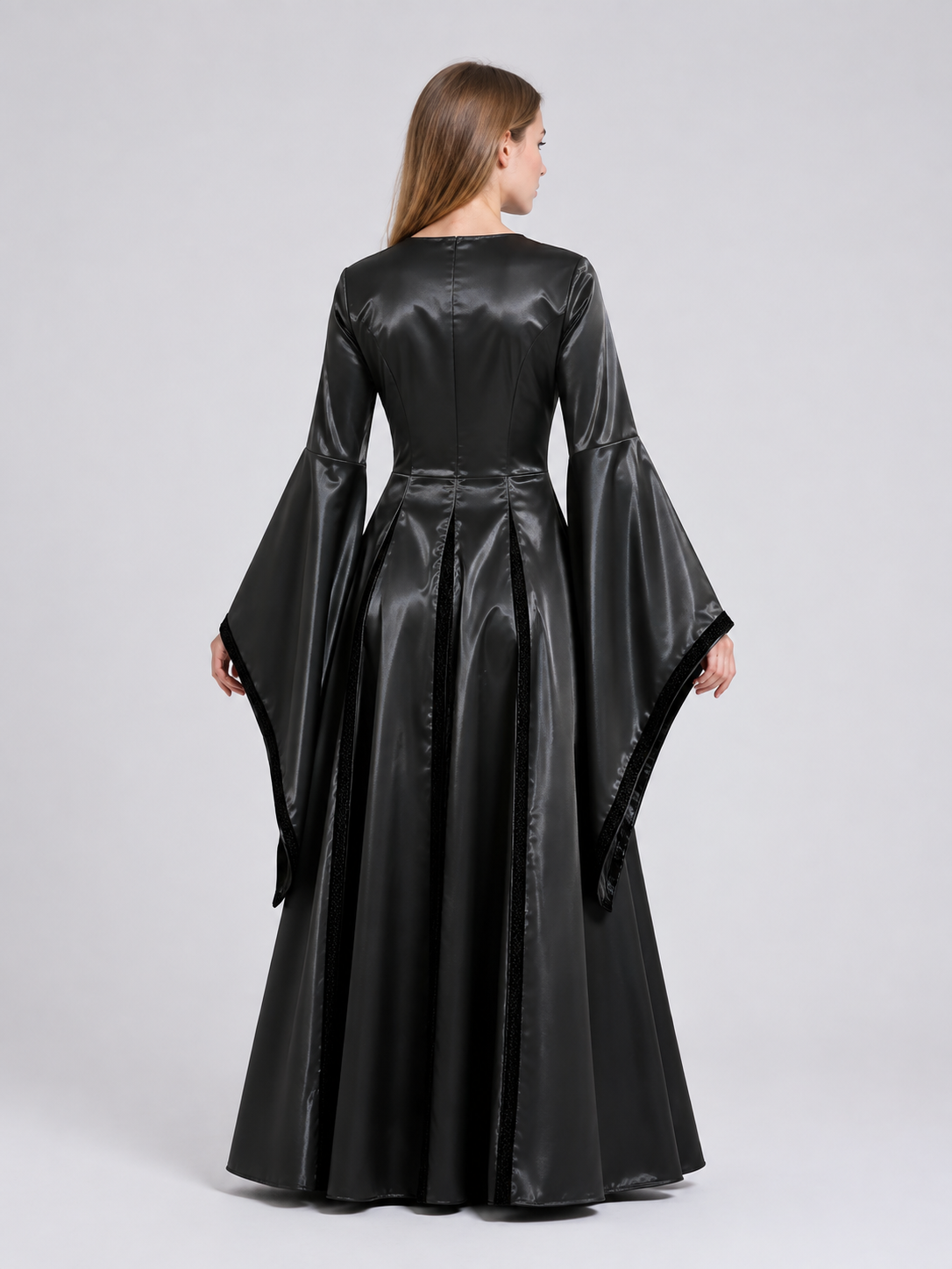 Long Black Costume Dress with Corset Bodice back view