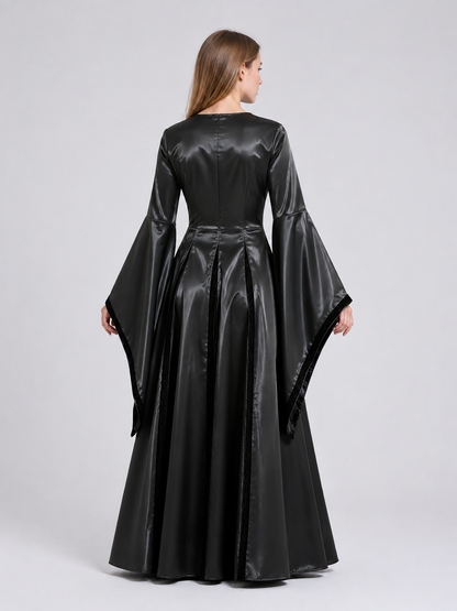 Long Black Costume Dress with Corset Bodice back view
